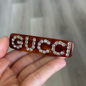 Gucci diamonte and tortoiseshell barrette with gold hardware